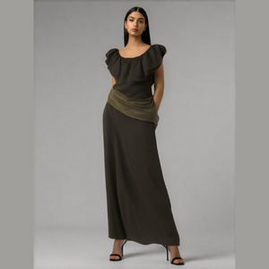 HYFVE Off the Shoulder Ruffle Black Wide Leg Romper Pantsuit